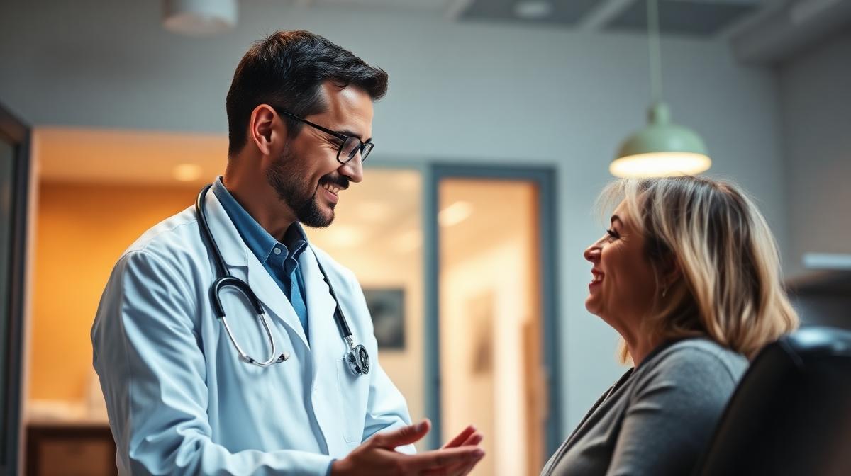 Patient consulting with a doctor about snoring and sleep health concerns in a modern clinic