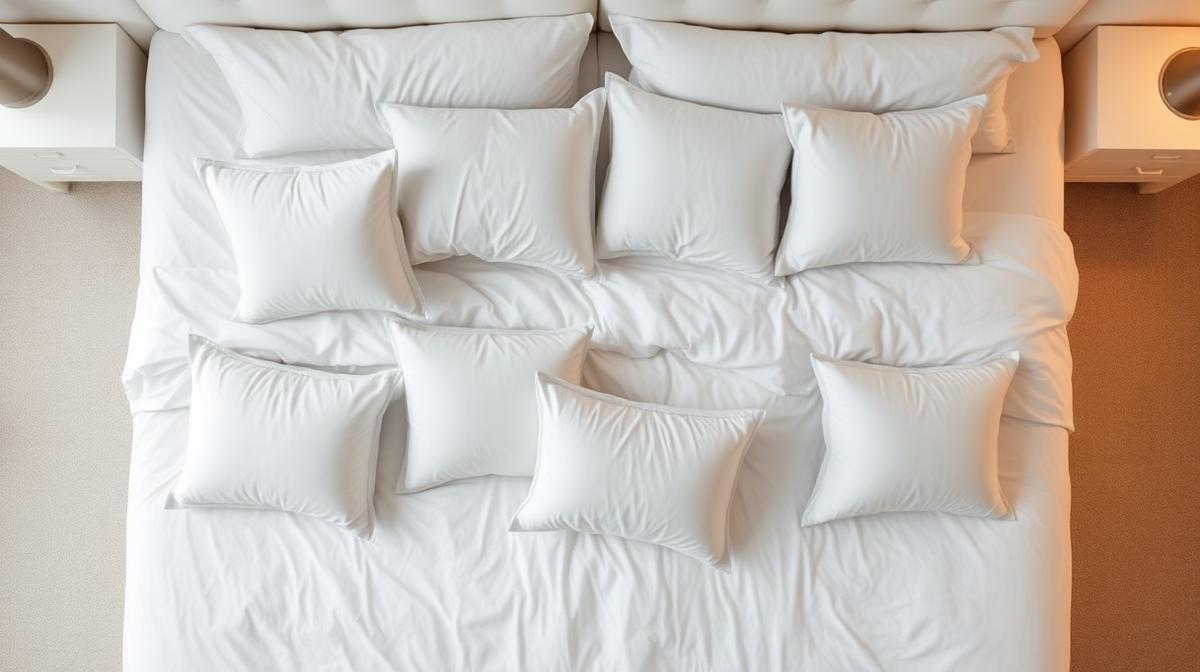 Pillows arranged on a bed showing different sleeping position configurations